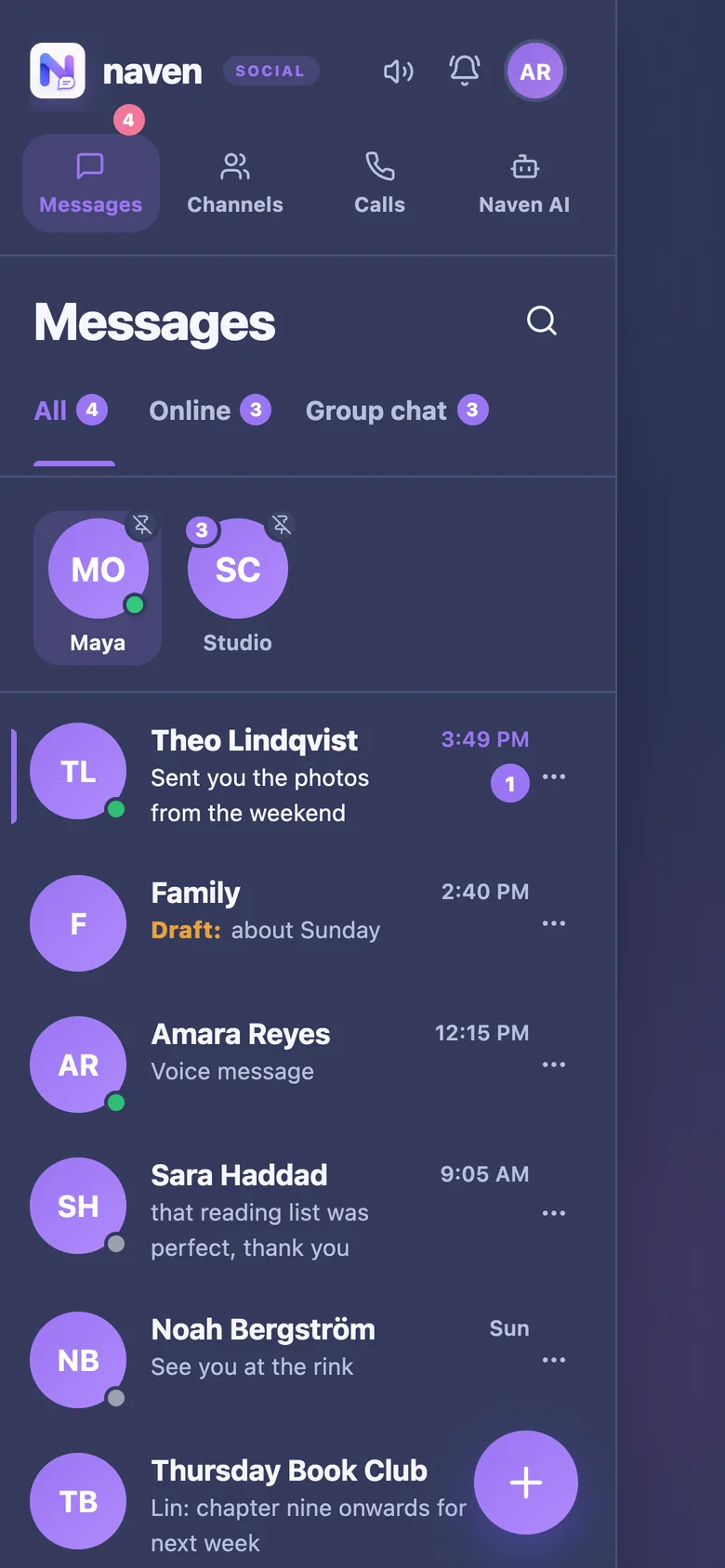 The Naven conversation list on a phone